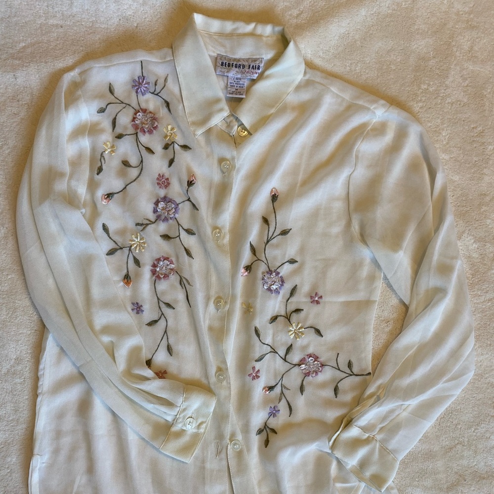 Vintage embroidered sheer collared shirt